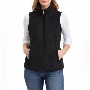 Lauren Ralph Lauren Womens Petite Small Black Fleece Zip Vest Jacket